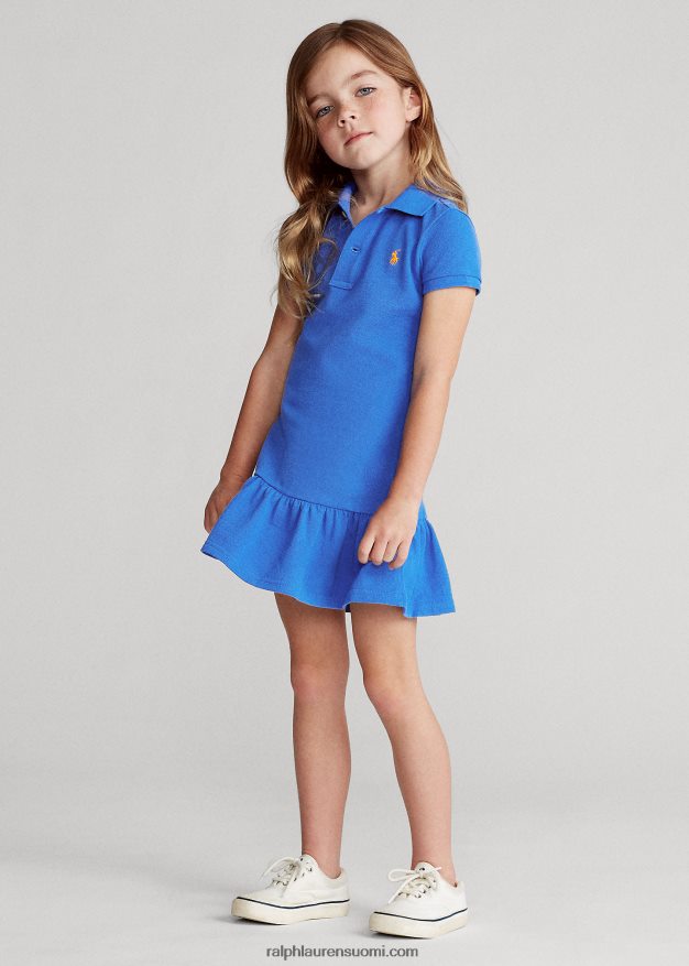 Ralph Lauren lapset puuvillaverkkomainen poolomekko 0Z24ZR6774 uusi iiriksen sininen