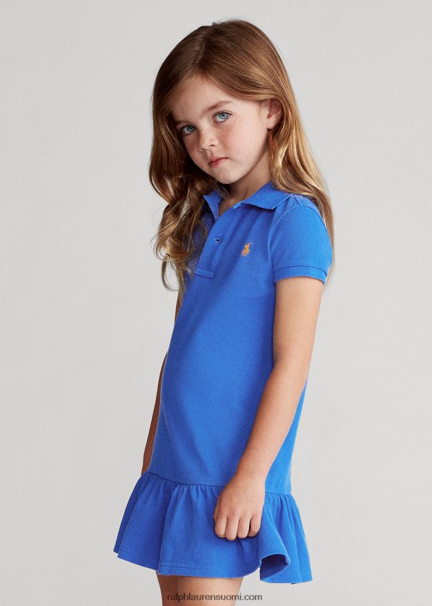 Ralph Lauren lapset puuvillaverkkomainen poolomekko 0Z24ZR6774 uusi iiriksen sininen