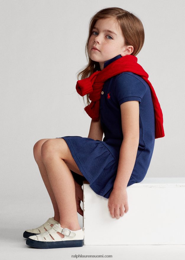Ralph Lauren lapset puuvillaverkkomainen poolomekko 0Z24ZR6775 newportin laivasto