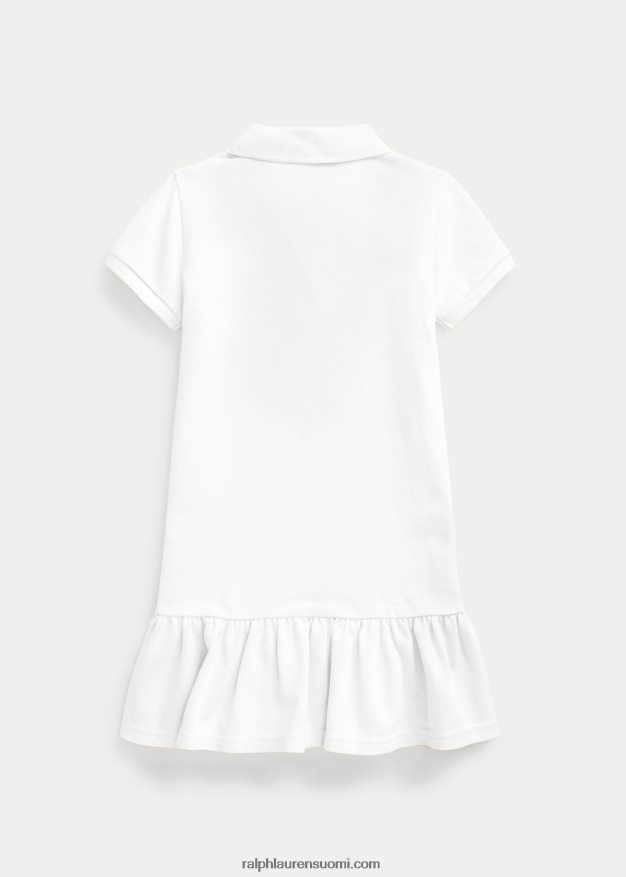 Ralph Lauren lapset puuvillaverkkomainen poolomekko 0Z24ZR6776 valkoinen