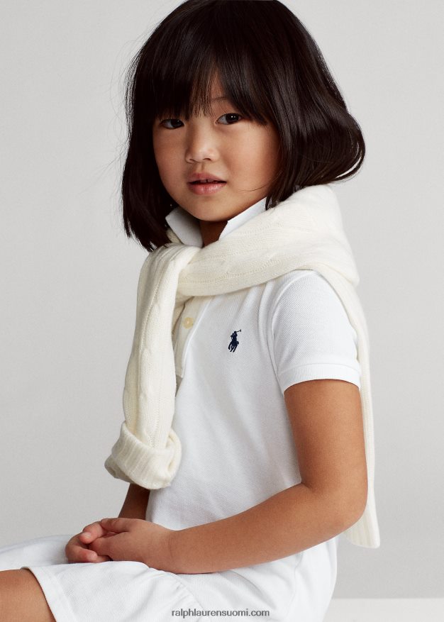 Ralph Lauren lapset puuvillaverkkomainen poolomekko 0Z24ZR6776 valkoinen