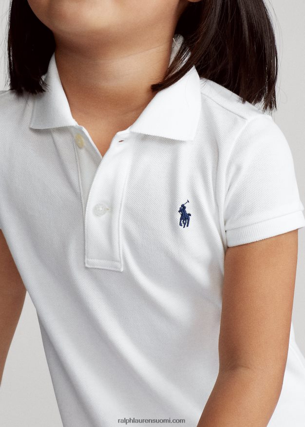 Ralph Lauren lapset puuvillaverkkomainen poolomekko 0Z24ZR6776 valkoinen