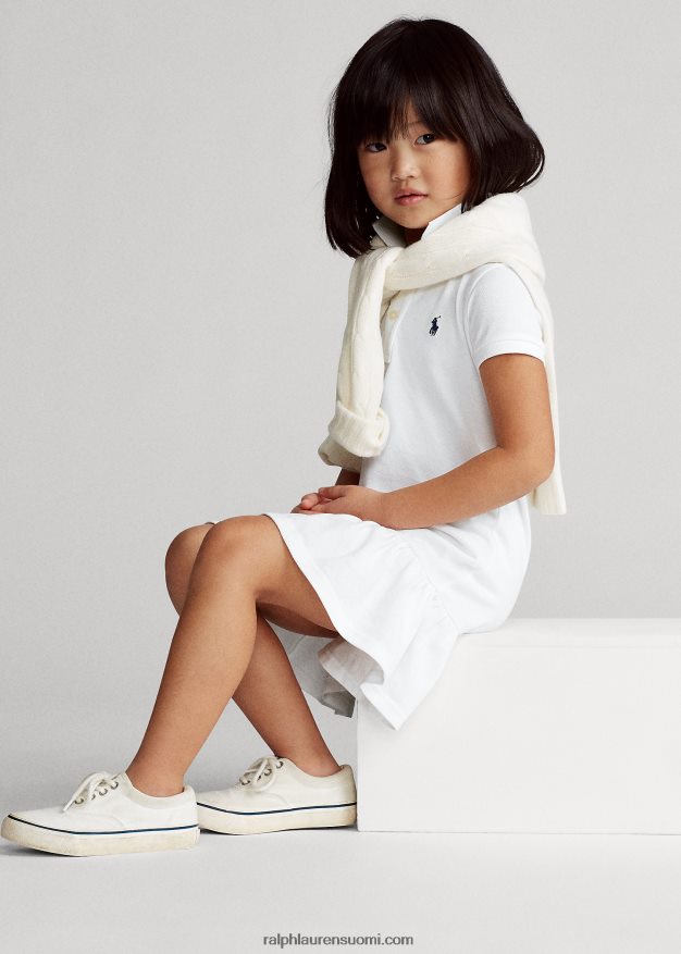 Ralph Lauren lapset puuvillaverkkomainen poolomekko 0Z24ZR6776 valkoinen