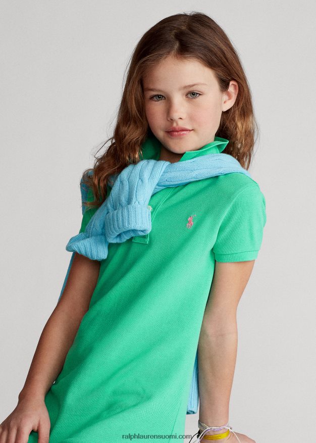 Ralph Lauren lapset puuvillaverkkomainen poolomekko 0Z24ZR7010 auringonlaskun vihreä