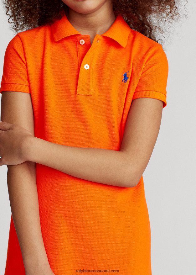 Ralph Lauren lapset puuvillaverkkomainen poolomekko 0Z24ZR7014 purjehtiva oranssi