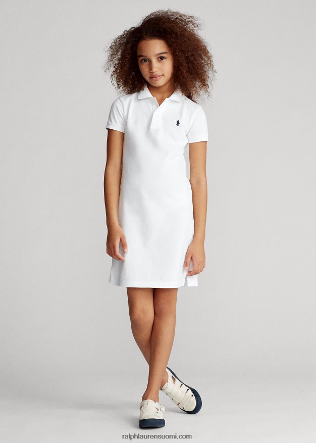 Ralph Lauren lapset puuvillaverkkomainen poolomekko 0Z24ZR7021 valkoinen