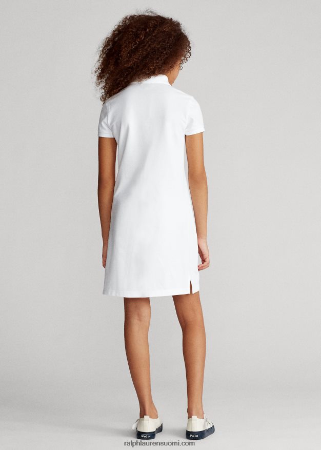 Ralph Lauren lapset puuvillaverkkomainen poolomekko 0Z24ZR7021 valkoinen