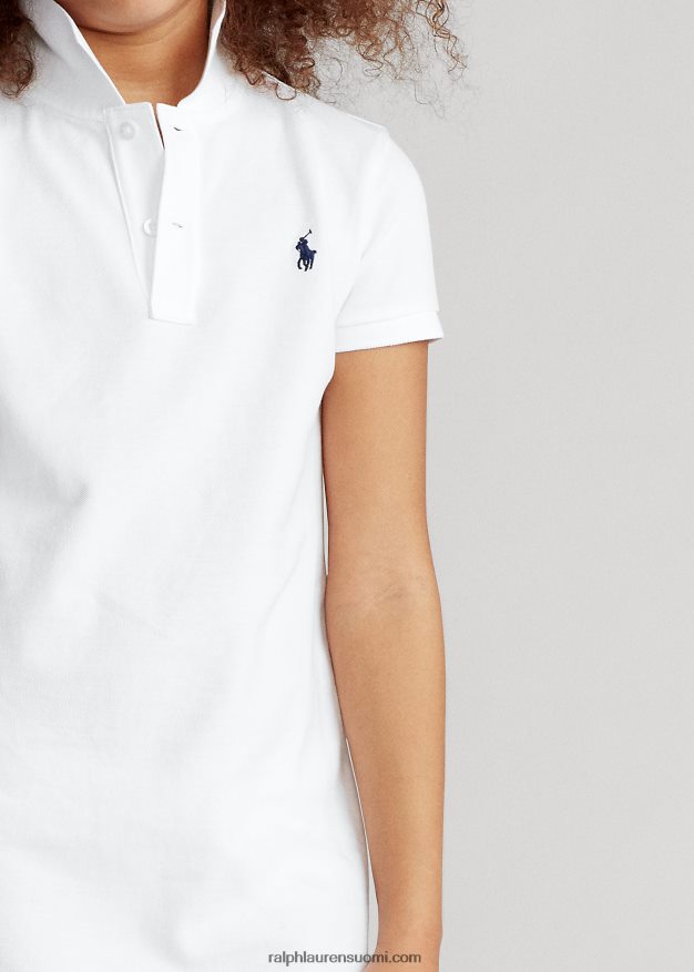 Ralph Lauren lapset puuvillaverkkomainen poolomekko 0Z24ZR7021 valkoinen