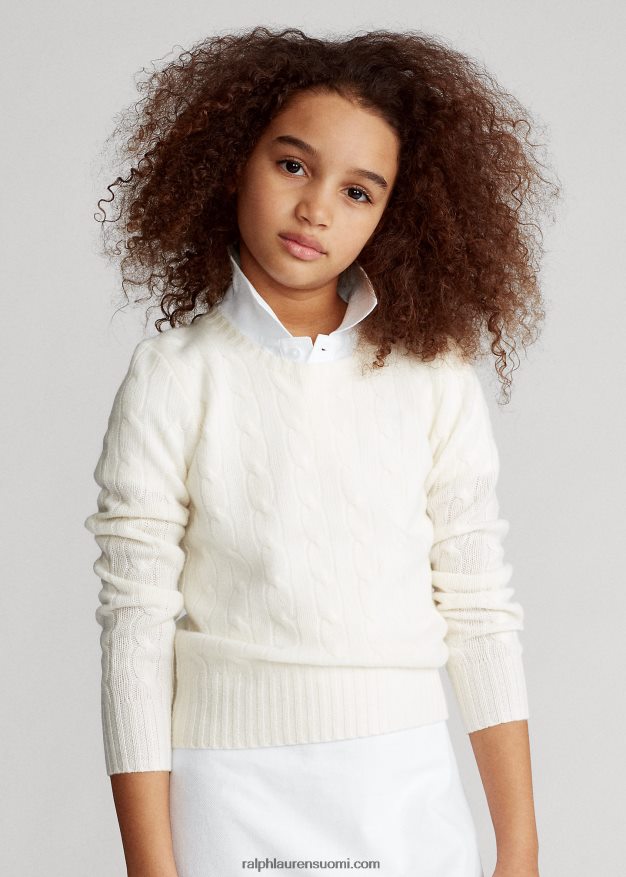 Ralph Lauren lapset puuvillaverkkomainen poolomekko 0Z24ZR7021 valkoinen