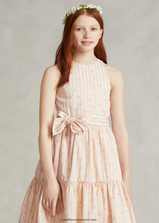 Ralph Lauren lapset raidallinen kukkainen Dobby-mekko 0Z24ZR6964 bettina kukkaraita