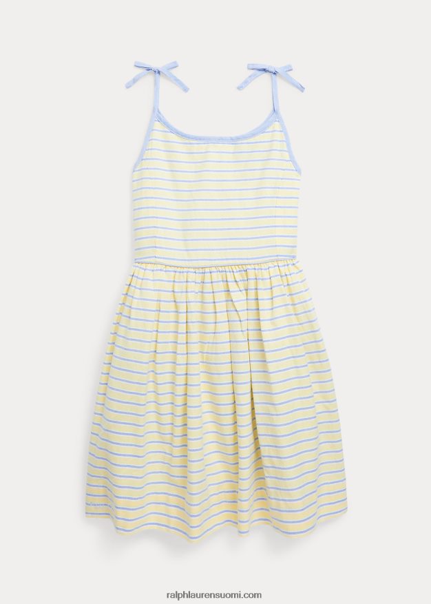 Ralph Lauren lapset raidallinen oxford-puuvillamekko 0Z24ZR6869 keltainen/laivasto