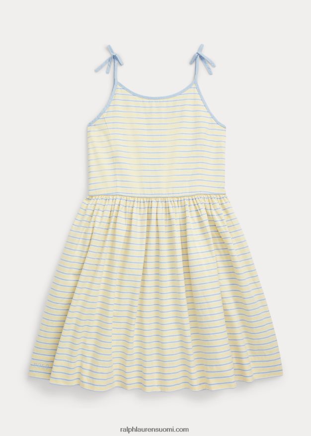 Ralph Lauren lapset raidallinen oxford-puuvillamekko 0Z24ZR7157 keltainen/laivasto