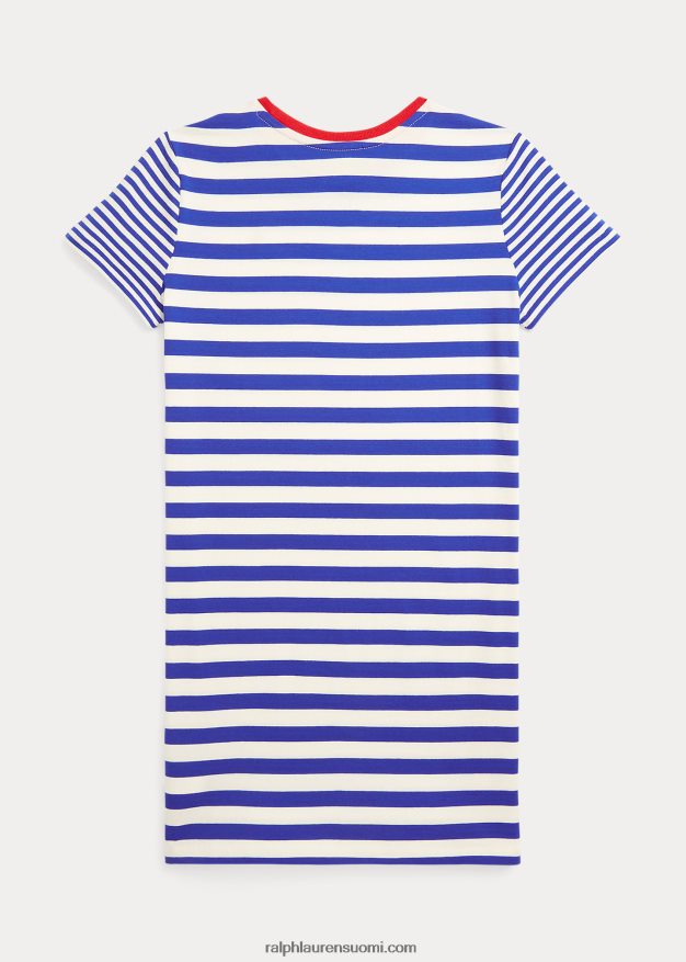Ralph Lauren lapset raidallinen puuvillajersey t-mekko 0Z24ZR7049 safiiri tähti