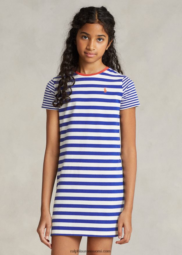 Ralph Lauren lapset raidallinen puuvillajersey t-mekko 0Z24ZR7049 safiiri tähti