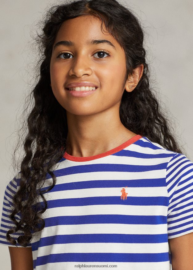 Ralph Lauren lapset raidallinen puuvillajersey t-mekko 0Z24ZR7049 safiiri tähti