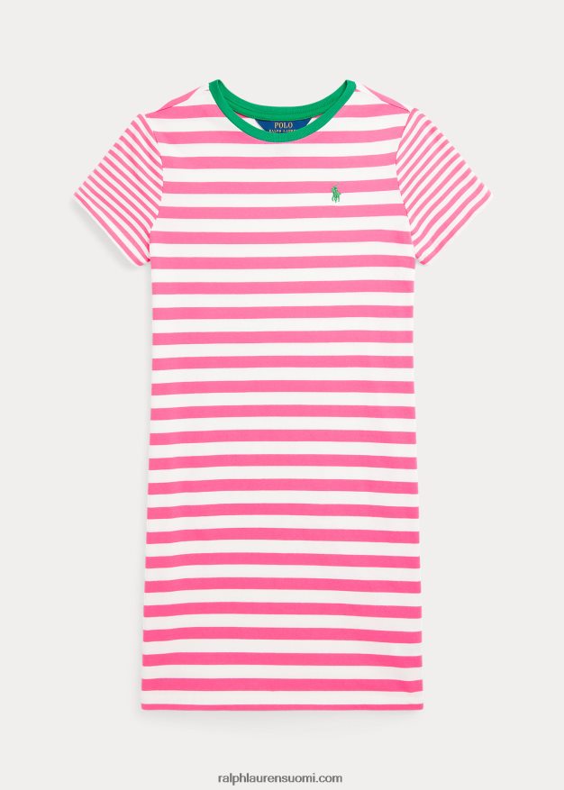 Ralph Lauren lapset raidallinen puuvillajersey t-mekko 0Z24ZR7050 herkkä pinkki