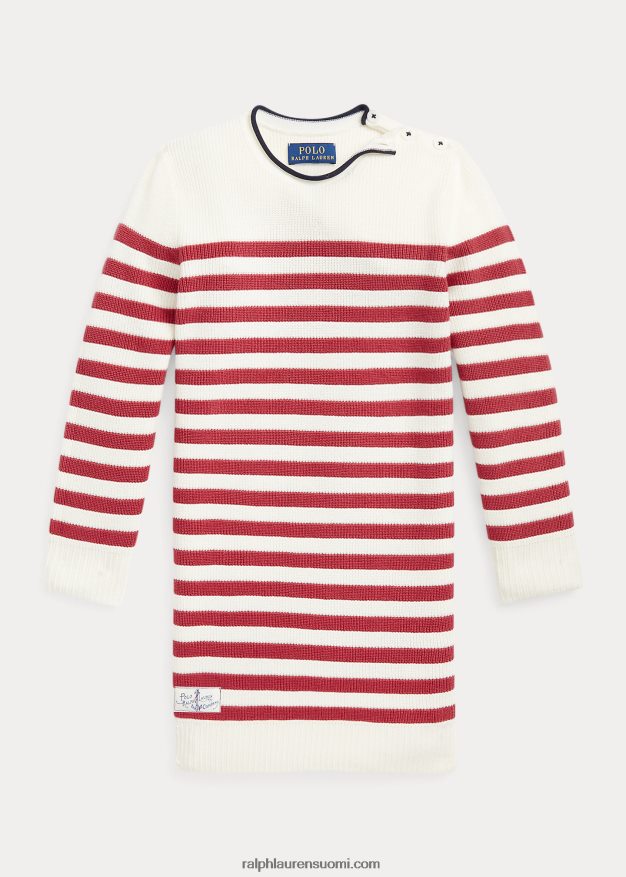 Ralph Lauren lapset raidallinen puuvillapusero mekko 0Z24ZR7459 kerma/chilipippuri