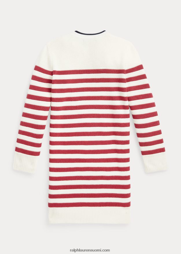 Ralph Lauren lapset raidallinen puuvillapusero mekko 0Z24ZR7459 kerma/chilipippuri