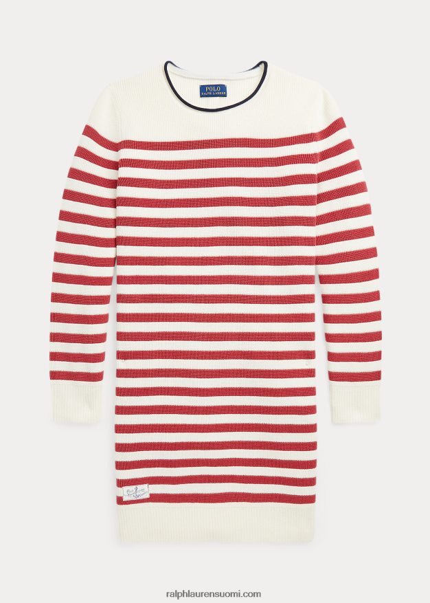 Ralph Lauren lapset raidallinen puuvillapusero mekko 0Z24ZR7610 kerma/chilipippuri