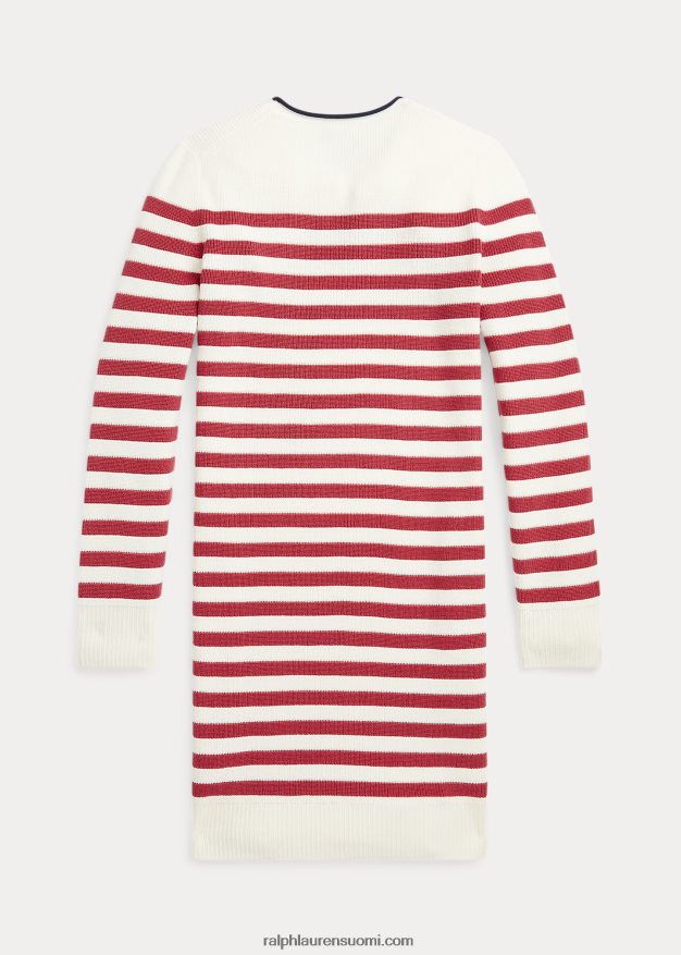 Ralph Lauren lapset raidallinen puuvillapusero mekko 0Z24ZR7610 kerma/chilipippuri