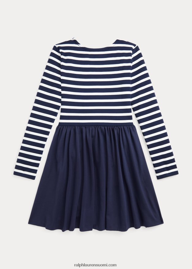 Ralph Lauren lapset raidallinen stretch ponte mekko 0Z24ZR7569 rl navy/deckwash valkoinen