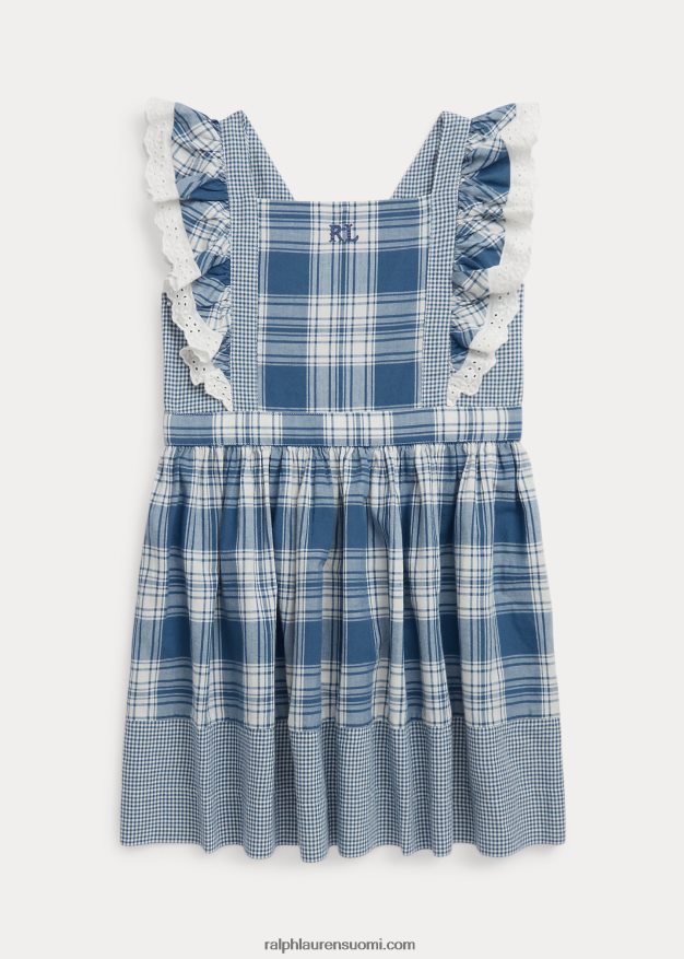 Ralph Lauren lapset ruudullinen puuvilla madras mekko 0Z24ZR6834 kannenpesuaine valkoinen/sininen