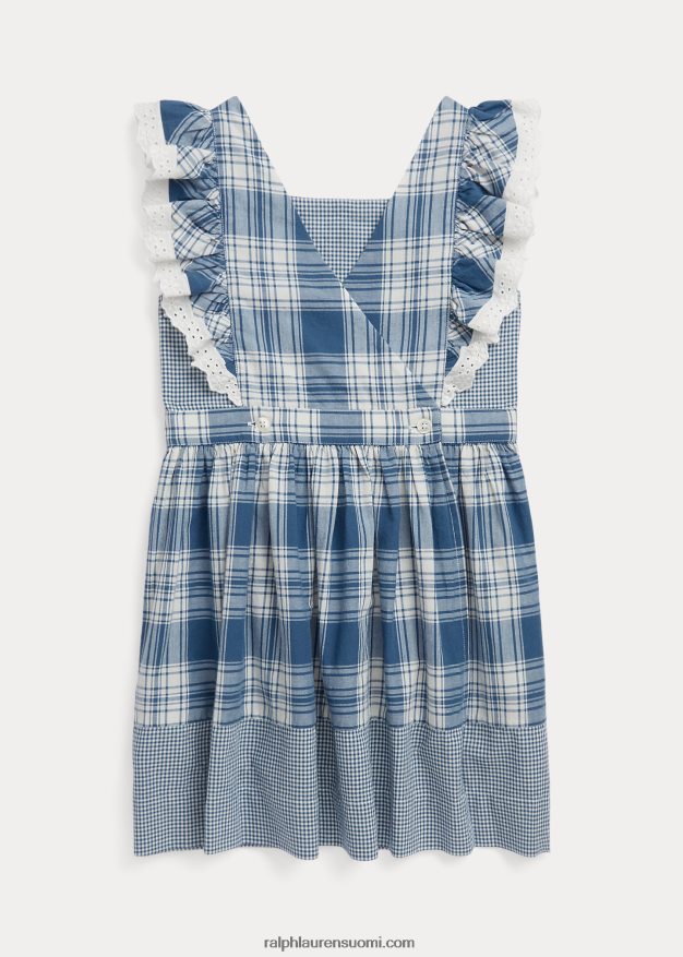 Ralph Lauren lapset ruudullinen puuvilla madras mekko 0Z24ZR6834 kannenpesuaine valkoinen/sininen