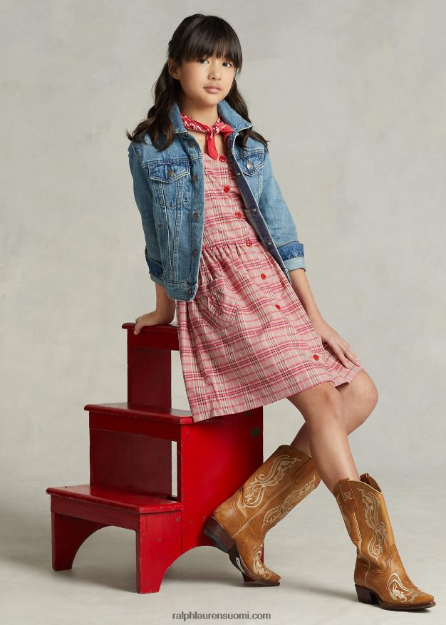 Ralph Lauren lapset ruudullinen puuvillapopliinimekko 0Z24ZR6969 vaaleanpunainen ruudullinen