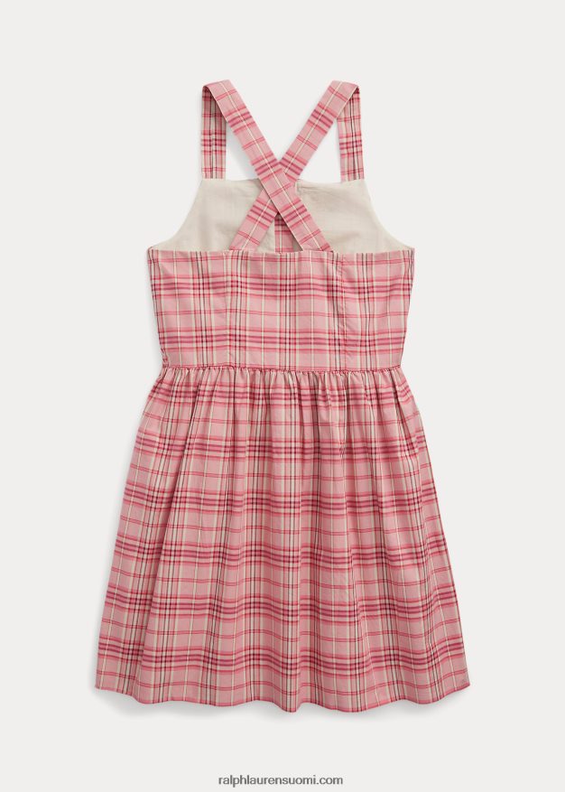 Ralph Lauren lapset ruudullinen puuvillapopliinimekko 0Z24ZR6969 vaaleanpunainen ruudullinen