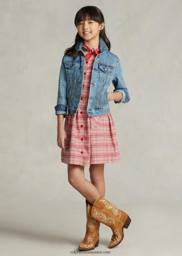Ralph Lauren lapset ruudullinen puuvillapopliinimekko 0Z24ZR6969 vaaleanpunainen ruudullinen