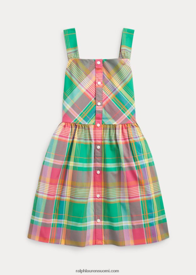 Ralph Lauren lapset ruudullinen puuvillapopliinimekko 0Z24ZR7373 vihreä/vaaleanpunainen