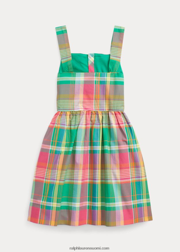 Ralph Lauren lapset ruudullinen puuvillapopliinimekko 0Z24ZR7373 vihreä/vaaleanpunainen