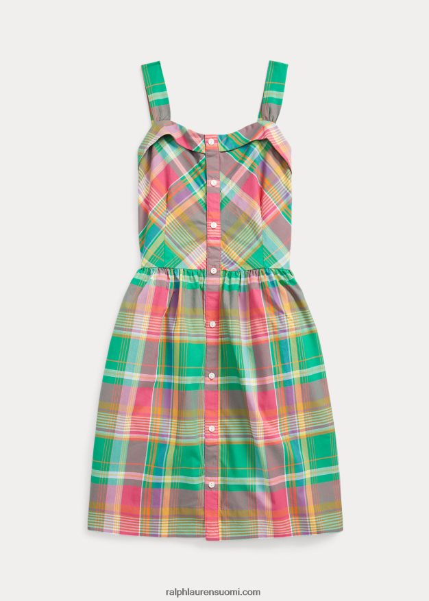 Ralph Lauren lapset ruudullinen puuvillapopliinimekko 0Z24ZR7491 vihreä/vaaleanpunainen