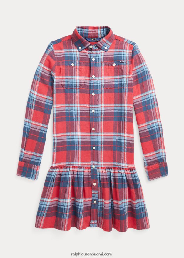 Ralph Lauren lapset ruudullinen puuvillatwill-paitamekko 0Z24ZR7631 punainen/sininen multi