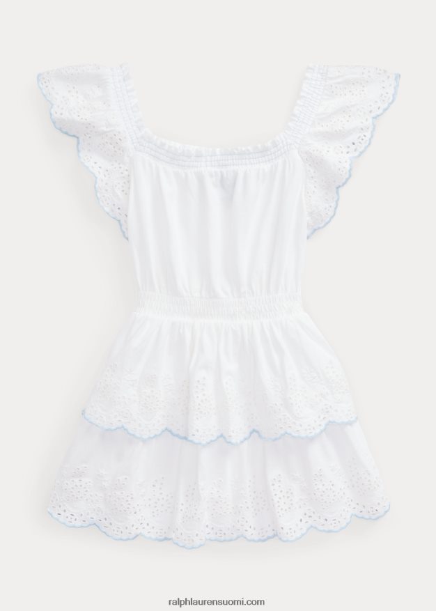 Ralph Lauren lapset silmukalla brodeerattu puuvillajersey-mekko 0Z24ZR6843 valkoinen