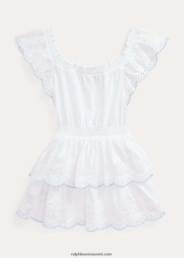 Ralph Lauren lapset silmukalla brodeerattu puuvillajersey-mekko 0Z24ZR6843 valkoinen