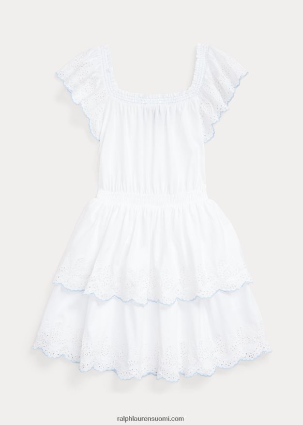 Ralph Lauren lapset silmukalla brodeerattu puuvillajersey-mekko 0Z24ZR7059 valkoinen