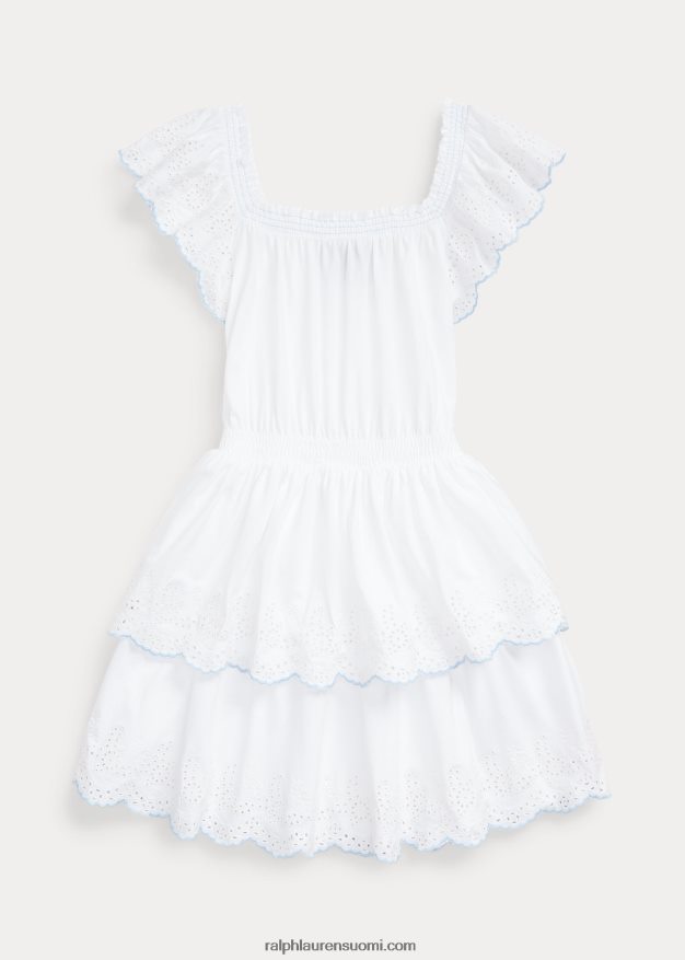 Ralph Lauren lapset silmukalla brodeerattu puuvillajersey-mekko 0Z24ZR7059 valkoinen