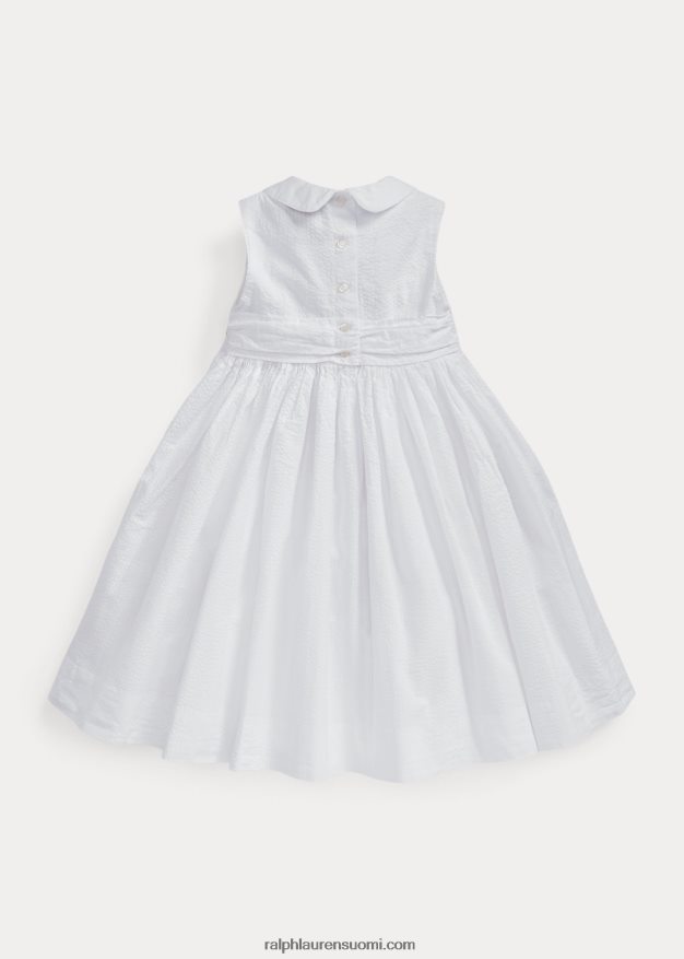 Ralph Lauren lapset smokkipuuvillainen seersucker-mekko 0Z24ZR6841 valkoinen