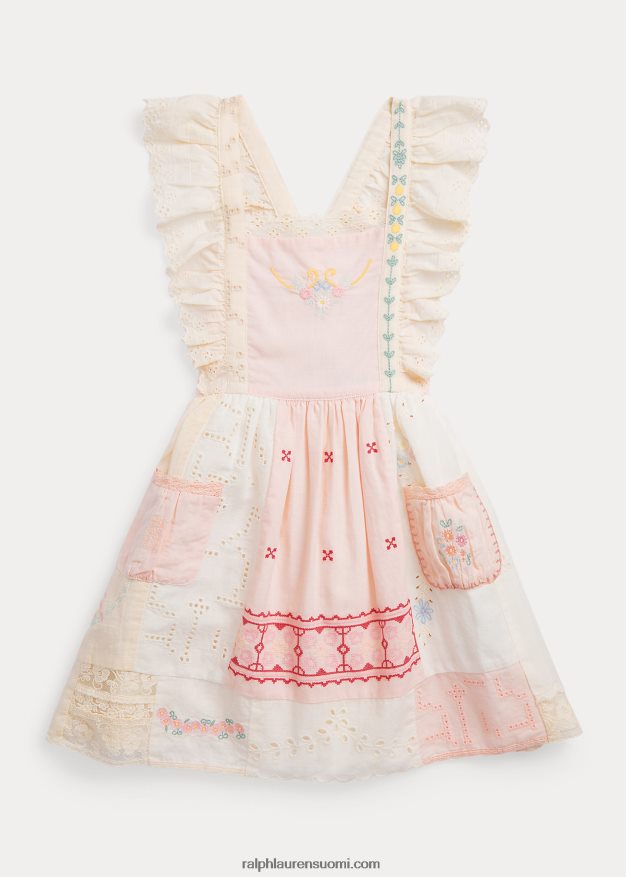 Ralph Lauren lapset tilkkupuuvillasekoitettu mekko 0Z24ZR6849 valkoinen multi