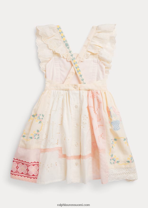 Ralph Lauren lapset tilkkupuuvillasekoitettu mekko 0Z24ZR6849 valkoinen multi
