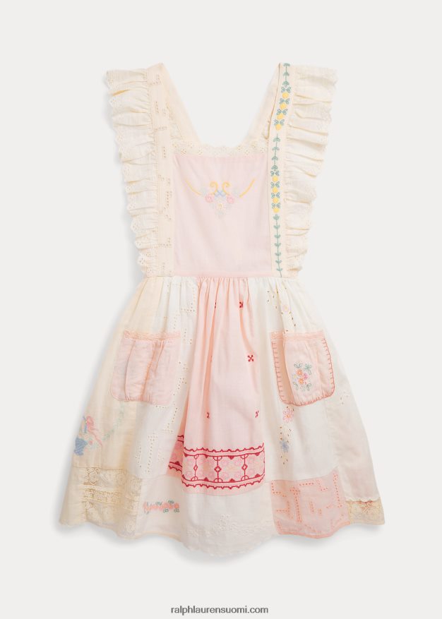 Ralph Lauren lapset tilkkupuuvillasekoitettu mekko 0Z24ZR7082 valkoinen multi