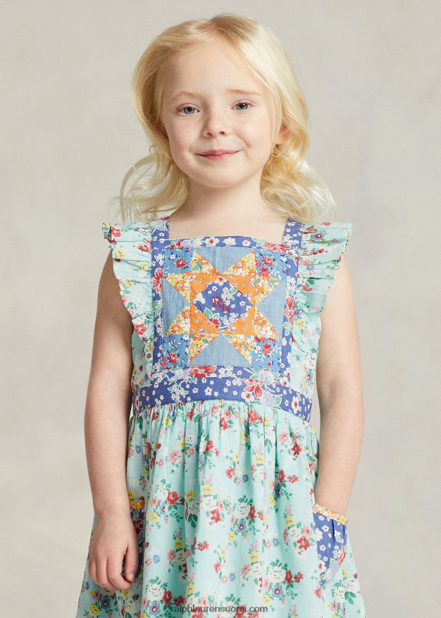 Ralph Lauren lapset tilkkutäys kukkapuuvillamekko 0Z24ZR6715 kukka-