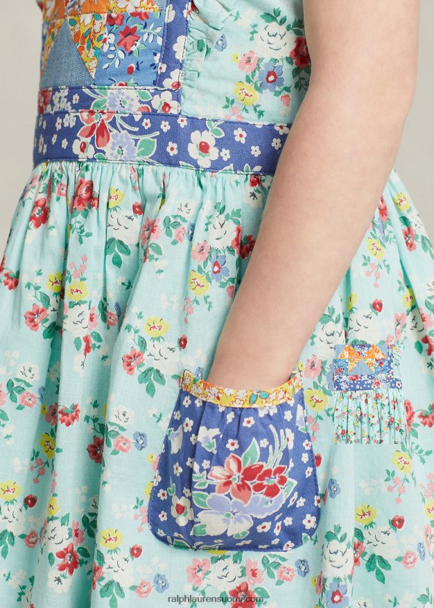 Ralph Lauren lapset tilkkutäys kukkapuuvillamekko 0Z24ZR6715 kukka-