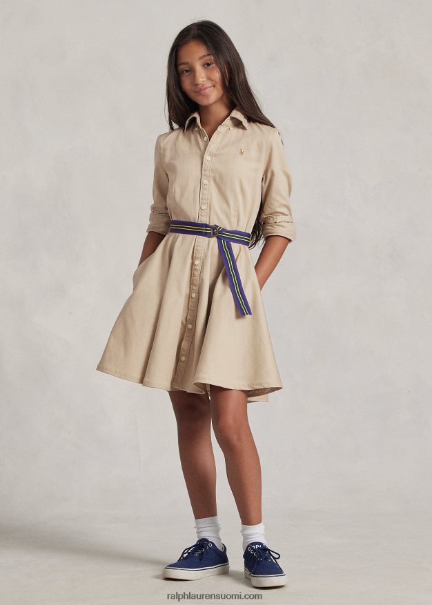 Ralph Lauren lapset vyöllinen chino-paitamekko 0Z24ZR7024 khaki