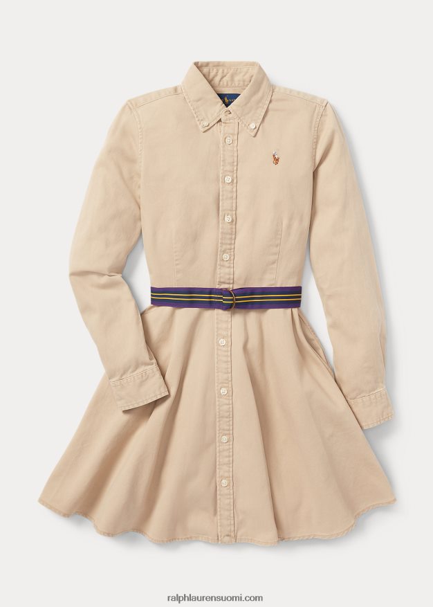 Ralph Lauren lapset vyöllinen chino-paitamekko 0Z24ZR7024 khaki