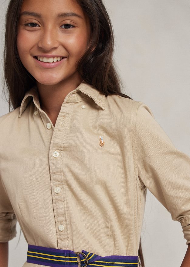 Ralph Lauren lapset vyöllinen chino-paitamekko 0Z24ZR7024 khaki