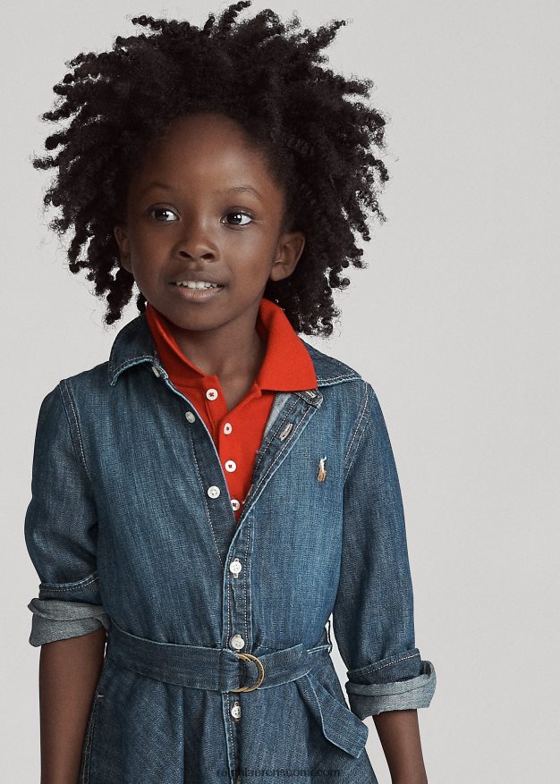 Ralph Lauren lapset vyöllinen puuvilla denim paitamekko 0Z24ZR6783 indigo