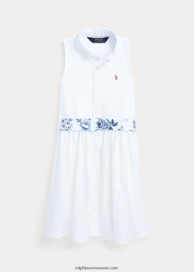 Ralph Lauren lapset vyöllinen puuvillainen oxford-paitamekko 0Z24ZR6810 kannenpesuaine valkoinen
