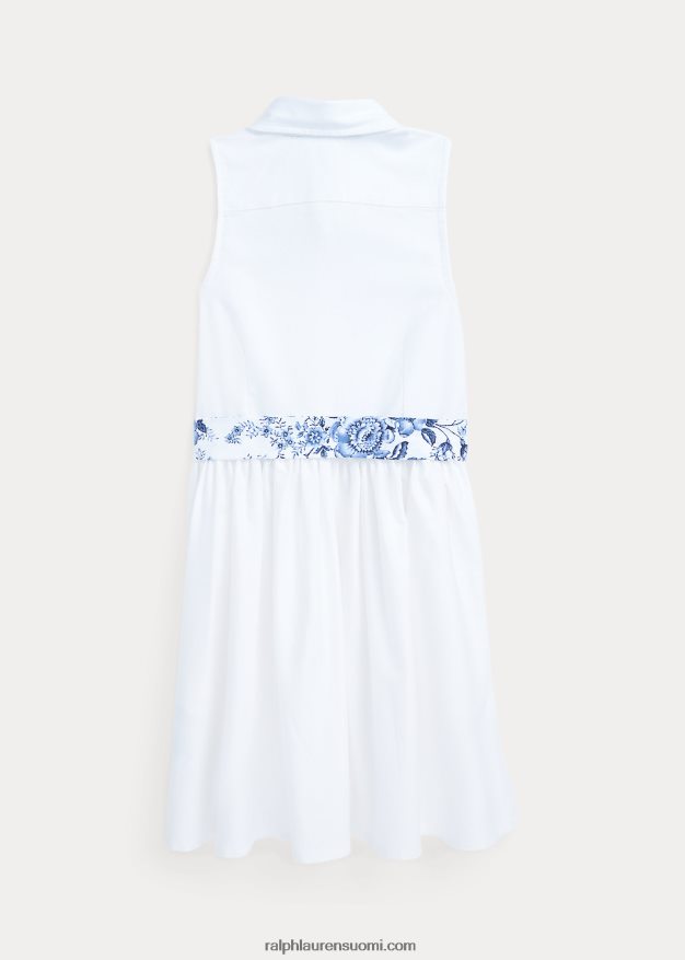 Ralph Lauren lapset vyöllinen puuvillainen oxford-paitamekko 0Z24ZR6810 kannenpesuaine valkoinen